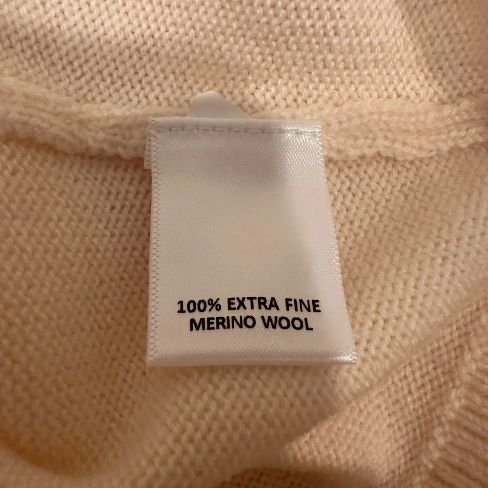 Men’s Extra Fine Merino Wool Ivory Cable Knit Sweater Holidays Gift Giving Sz XL